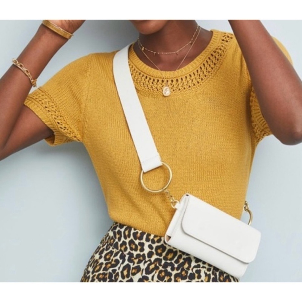 ANTHROPOLOGIE Knit Short-Sleeve Sweater in Mustard